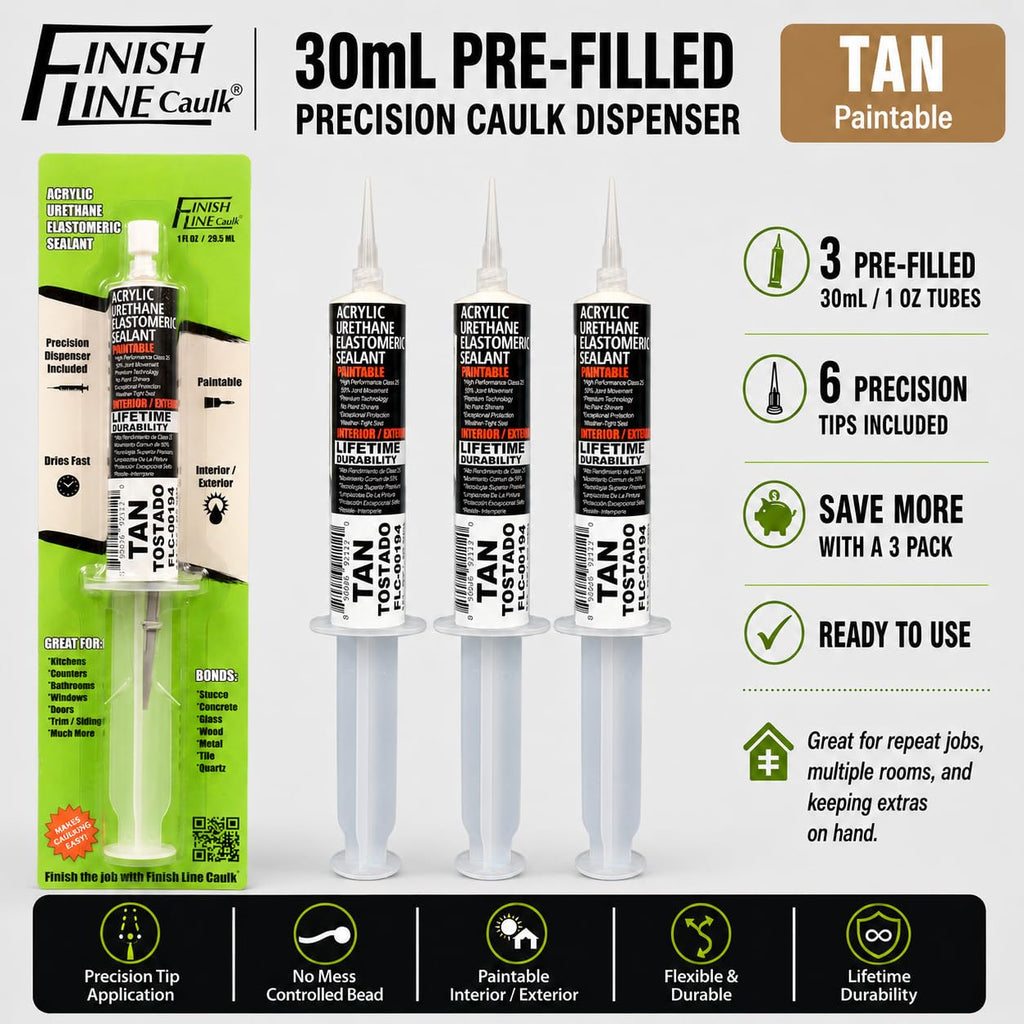 30mL Pre-Filled Precision Caulk Applicator Tan, 3-Pack