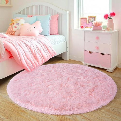 3'x3' Round Pink Rugs for Girls Bedroom, Ultra Soft Fluffy Circle Rug for Kids by Quntue