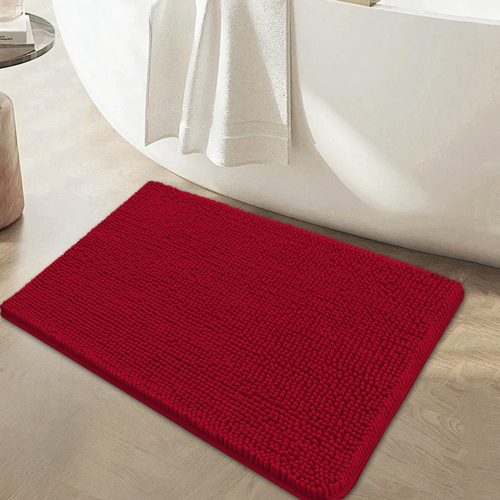BOANKODU Bathroom Rugs 36x24, Extra Soft Absorbent Chenille Bath Rugs, PVC Backing Quick Dry, Machine Washable Bath Mats for Bathroom Floor, Tub and Shower, Home Decor Accessories,Burgundy