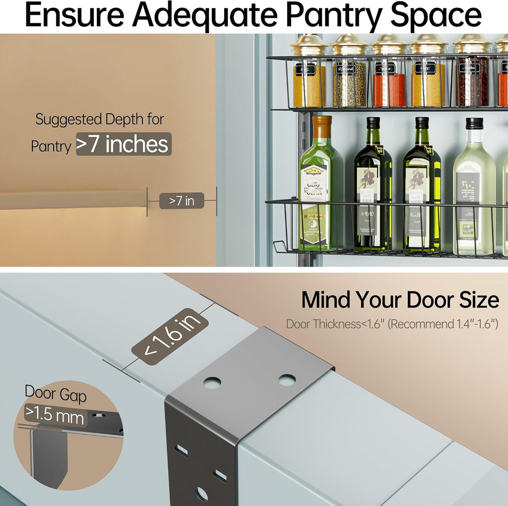 Delamu Adjustable Cabinet Door Organizer, 6 Tier Hanging Spice Rack