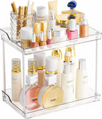 Yieach 2 Tier Bathroom Counter Organizer,Tiered Bathroom Organizer for Makeup,Perfume,Beauty Products,Skincare Organizers Shelf,Vanity Storage Tray for Bedroom,Spice Racks for Kitchen Corner,Rectangle