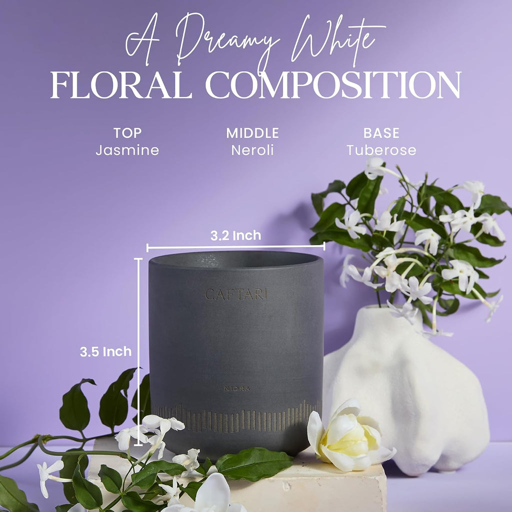 CAFTARI Luxury Aromatherapy Candle | Jasmine & Neroli Scented | 60 Hour Burn | Clean Coconut Soy Wax | Vegan, Gift-Ready Candle for Sleep & Home Spa Feel | Nidra