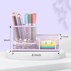 Mesh Pen Holder Desk Organizer, Office Supplies Pencil Storage with 3 Compartments, Office Desk Accessories and Workspace Organizers for Home School Classroom, Purple