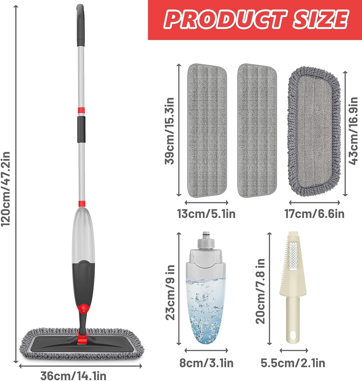 Hardwood Floor Mop & 3 Washable Pads for Cleaning Floors: Wet Dry Spray Mop