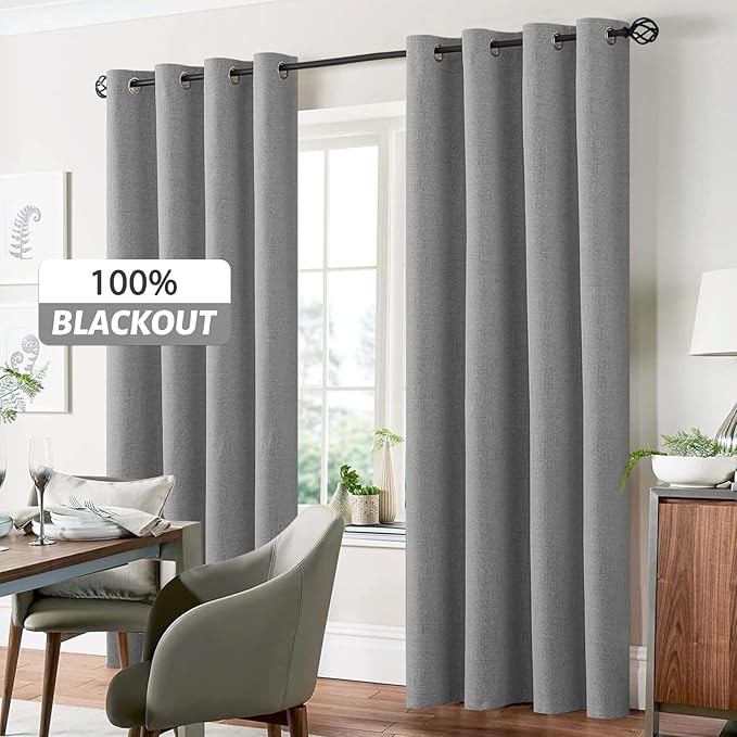 Yakamok Dove Grey Linen Curtains 100% Blackout 63 Inches Long, Room Darkening - Image 7