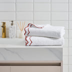 Peri Home 100% Cotton Hand Towel for Bathroom, Embroidered, Soft & Absorbent, 500 GSM, 1 Piece, 16" x 27", White with Blush Scallop