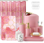 9 Pieces Teal Bathroom Accessories Set Gorgeous Gold Bathroom Set, Trash Can, Toilet Brush, Soap Dispenser, Toothbrush Holder, Soap Dish, Tumber, Qtip Holder, Tray, Sink Countertop Set