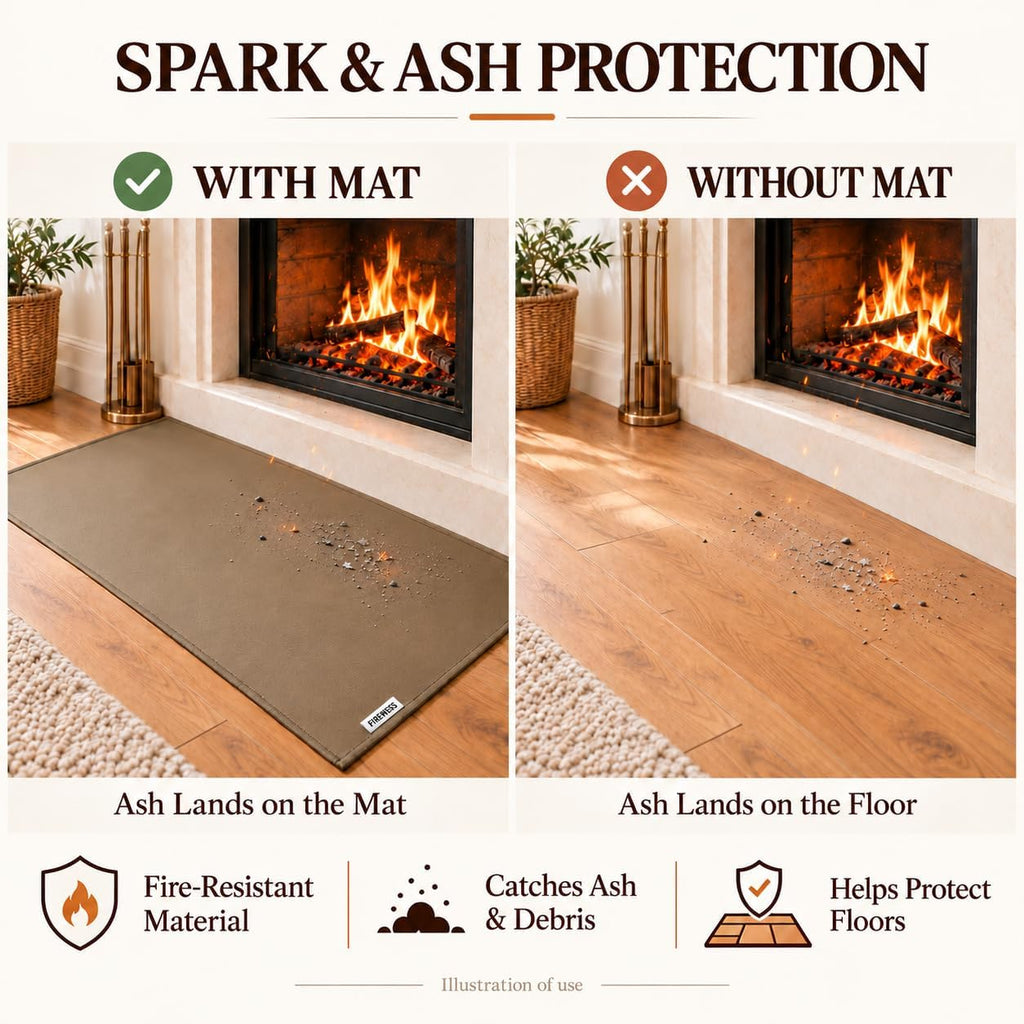 Fire Resistant Hearth Rug, 48 x 28 Inch Fireplace Mat, Brown