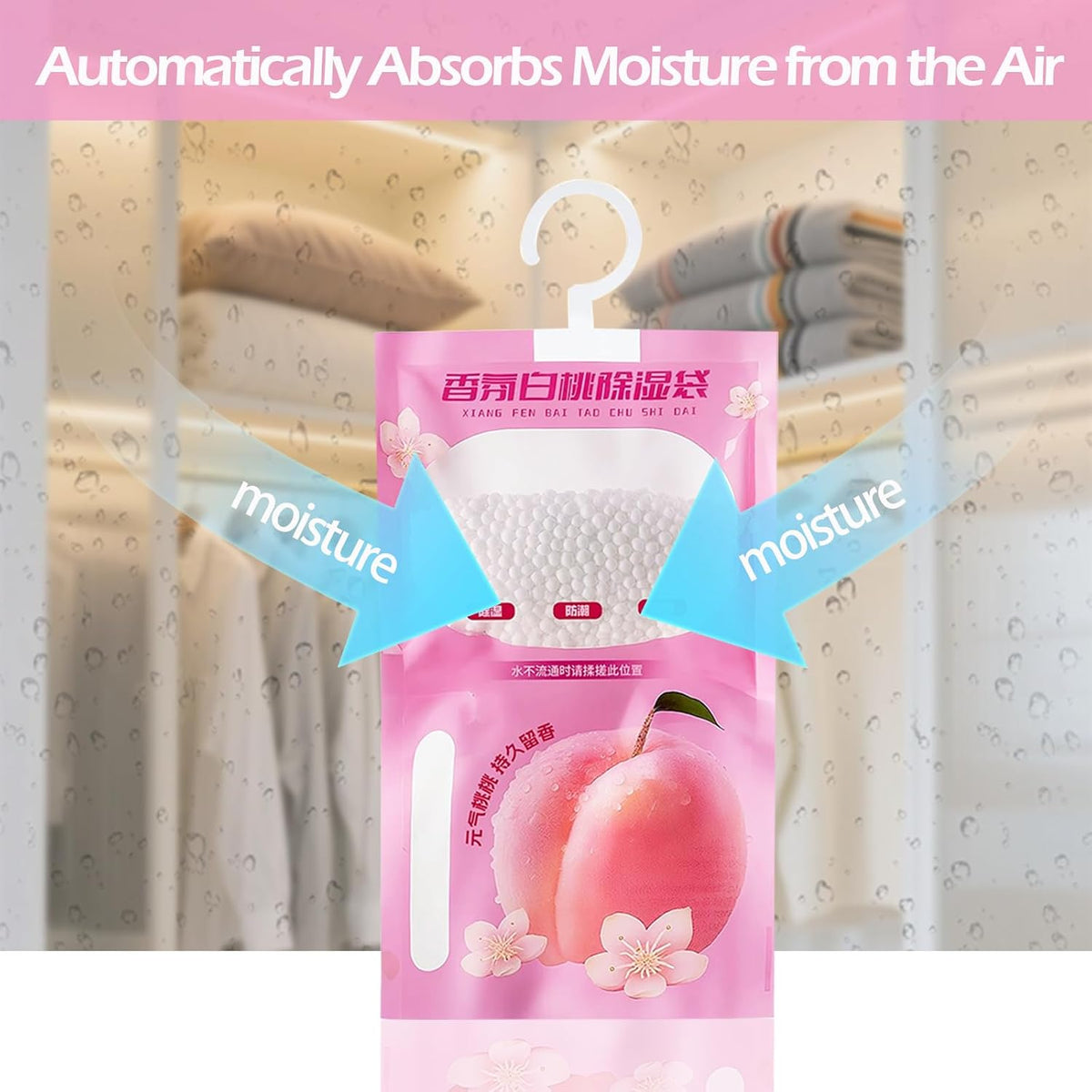 Moisture Absorbers 12 Pack，Hanging Closet Dehumidifier Bags in Wardrobes