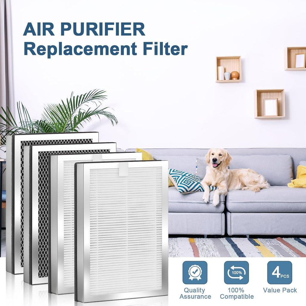Air Purifier Replacement Filters 4 Pack Compatible with 25 Series Air Purifier Filter S1/W1/B1,3-in-1 Filters H13 True HEPA and Activated Carbon Filters Compatible with Series Air Purifier