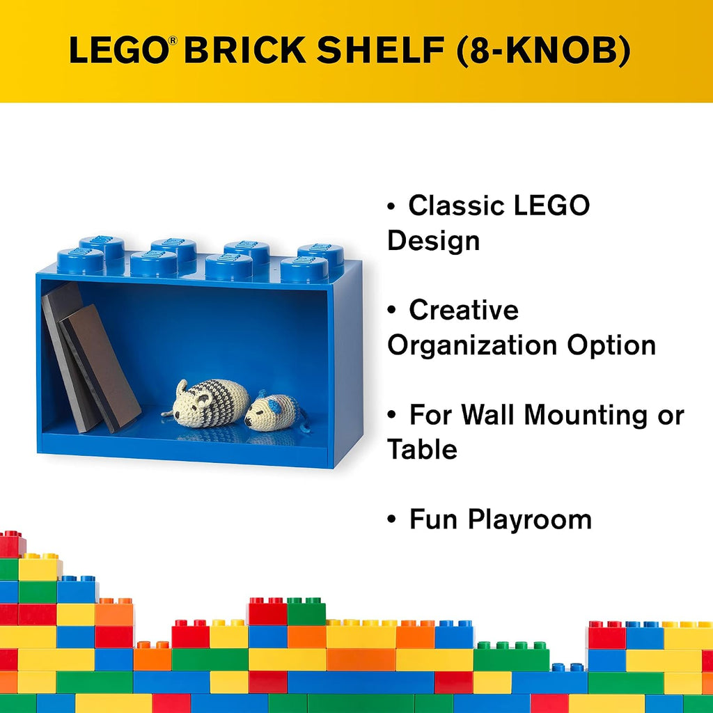 Room Copenhagen, LEGO Brick Shelf Box - Stackable or Mountable Storage Compartment - 8 Stud, Blue