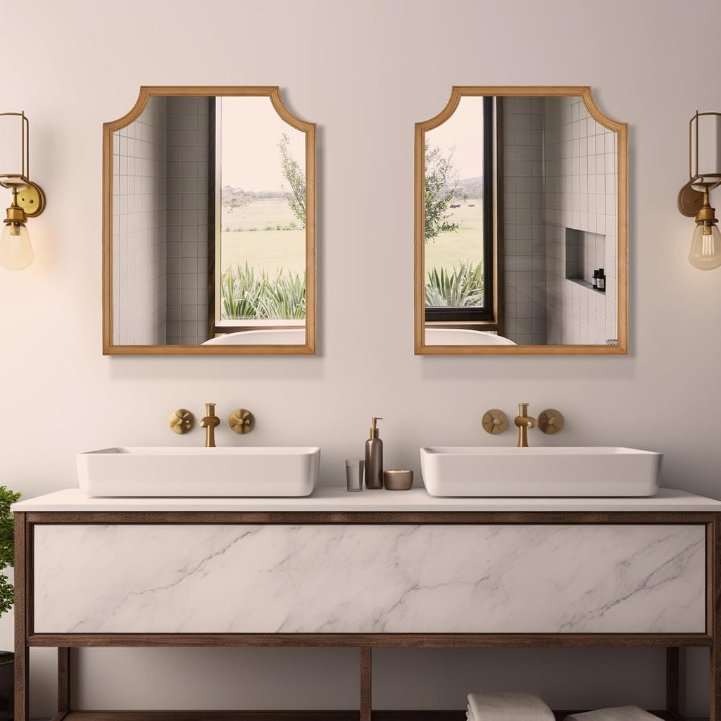 WallBeyond Scalloped Wood Mirror for Wall Decor 16x20 Inch Small Bathroom Vanity Rectangle Mirror for Hallway Bedroom Living Room(Natural)