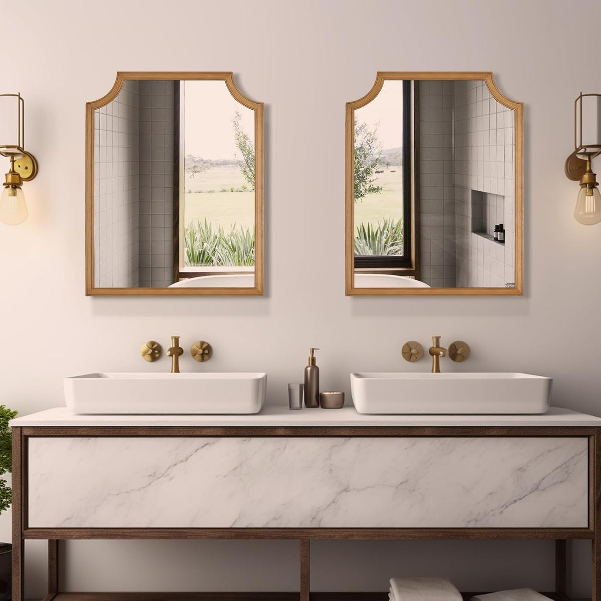 WallBeyond Scalloped Wood Mirror for Wall Decor 16x20 Inch Small Bathroom Vanity Rectangle Mirror for Hallway Bedroom Living Room(Natural)
