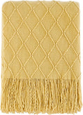 BOURINA Mustard Throw Blanket 50x60 Inches Throw Textured Solid Soft Sofa Couch by BOURINA
