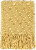 BOURINA Mustard Throw Blanket 50x60 Inches Throw Textured Solid Soft Sofa Couch by BOURINA