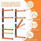 4 Pack Lumber Storage Rack, Wall Mount Foldable & Adjustable Lumber Rack with 8-Level Holds Up 1040 Lbs, Heavy Duty Metal Garage Wood Rack for Workshop, Basement, Indoor and Outdoor