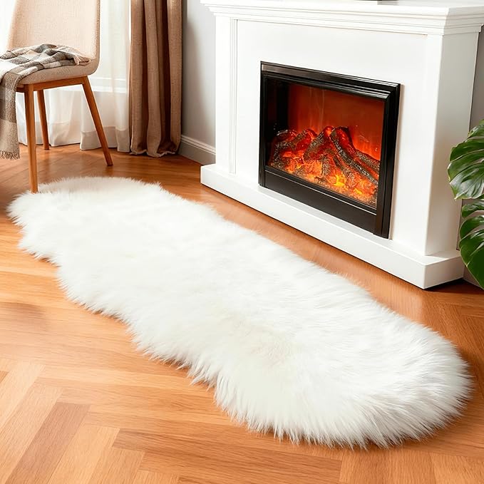linmopm Faux Fur Rug Sheepskin Shag Fluffy Fuzzy White 2x6 ft Runner Rugs - Image 4