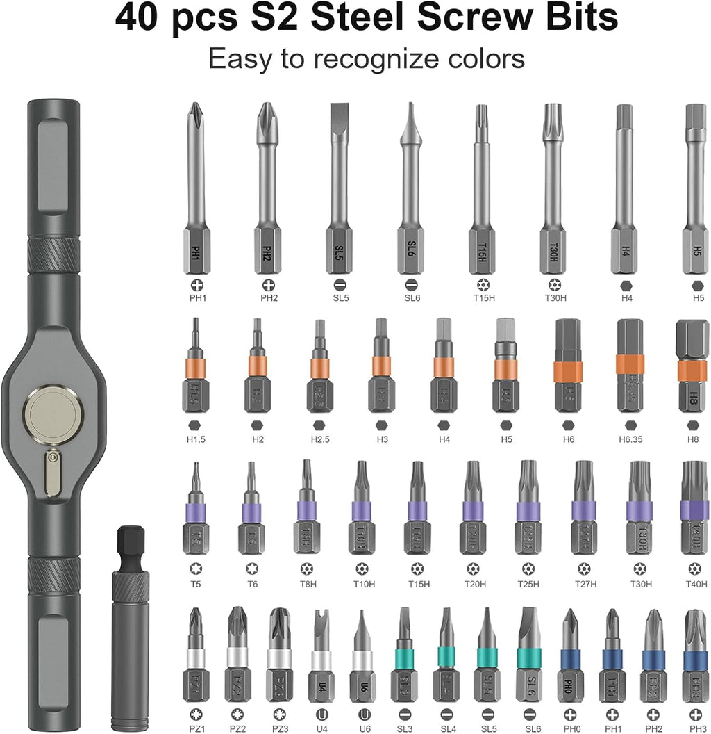 Ratchet Screwdriver Set, 42 in 1 Magnetic Screwdriver Set with T Handle, DIY Multi Bit Magnetic Drive Set, Versatile Repair Tool for Home Appliances Bicycle Motorcycle, Grey