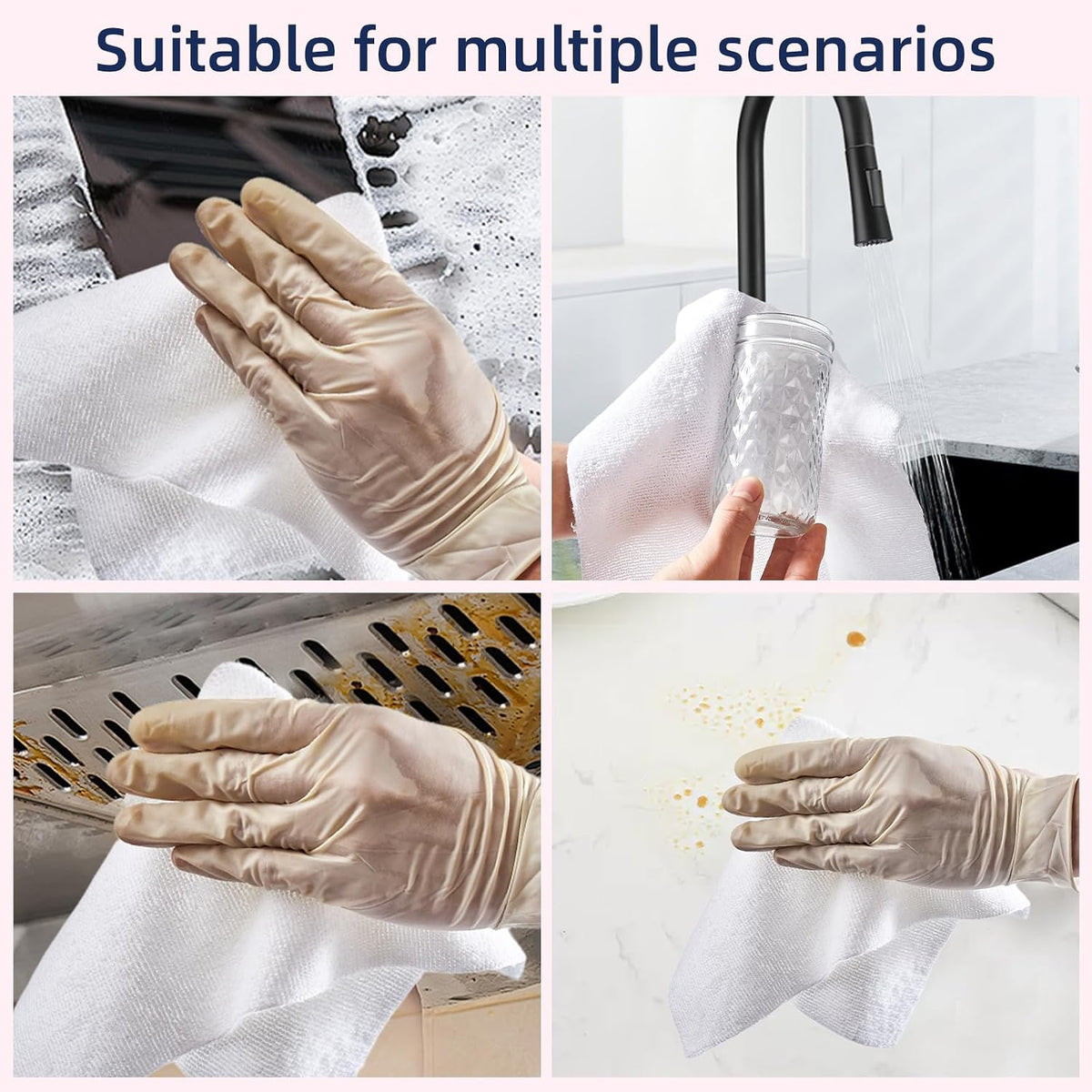 & PLUSH Microfiber Cleaning Cloth Roll - 50 Pack, Tear Away Microfiber Towels, 12" x 12", Reusable, Washable, Streak Free, Ultra Absorbent Dish Rags for Car, Home, Garage or Shop (White)