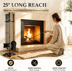 4-Piece Fireplace Tool Set with Stand, 30In Wrought Iron, Black