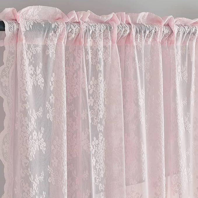 YJ YANJUN Vintage Lace Curtains 90 Inches Long-Victorian Floral Pattern Light - Image 2