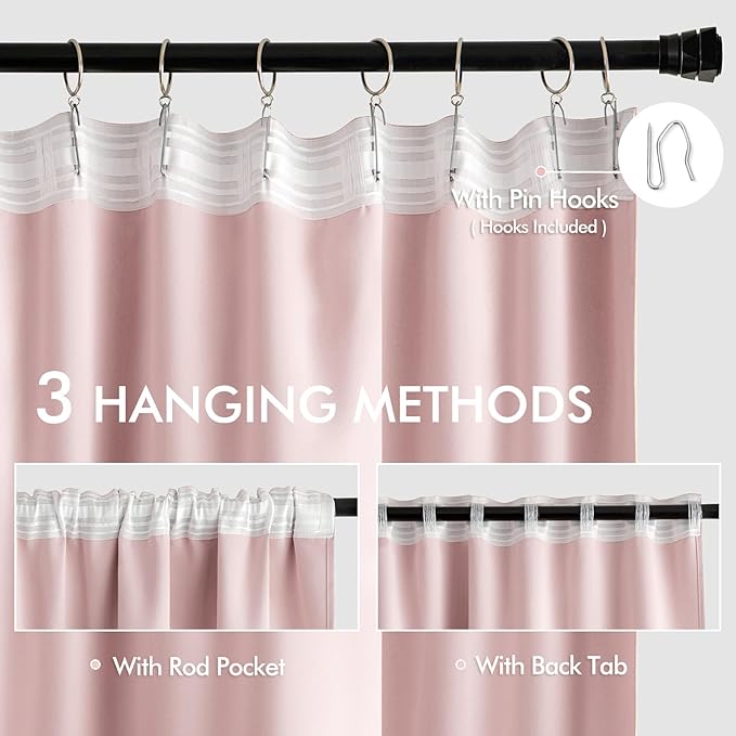 MIULEE Baby Pink Back Tab Blackout Curtains 108 Inch Long 2 Panels Set - Image 3