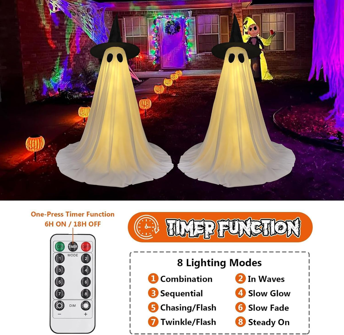 Halloween Ghost Decorations, 2 Pack 5FT Lighted Ghosts with Remote