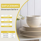Plates and Bowls Sets, 12 Pieces Modern Stoneware Dinnerware Set for 4 Kitchen Dinner Set Ceramic Dishware Dishes Set Microwave and Dishwasher Safe (White)