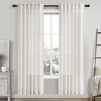Cream Linen Curtains 80 Inch Length 2 Panels Set Back Tab Drapes by Nanspring