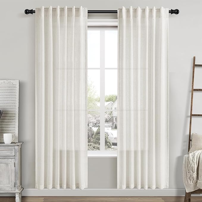 Cream Linen Curtains 80 Inch Length 2 Panels Set Back Tab Drapes by Nanspring