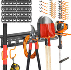 Garden Tool Organizer Wall Mount - Garage Storage and Organization Yard Tool Hanger with Adjustable Pegboard Hooks Shed Rack for Broom Mop Shovel Rake Trimmers, 48 inch Max 550lbs, Black