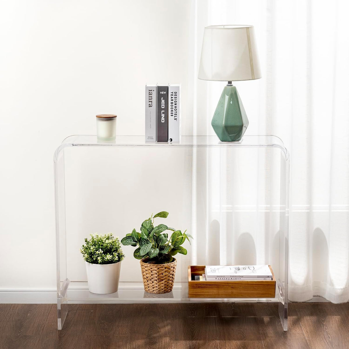 MyGift Clear Acrylic Console Table with Shelf, 2 Tier Entryway Table