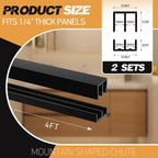 Landical 2 Sets Plastic Sliding Door Track Set for Cabinet Double Rails Panel Kit, 1/4" Thick Panels Glass Door Hardware System Window Track Quick Installation(4ft,Black)