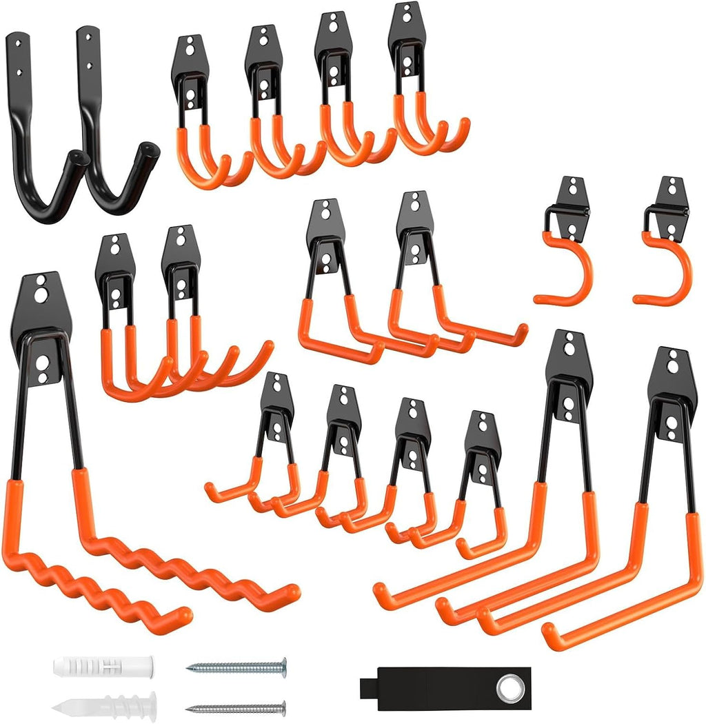 20 Pack Garage Storage Hooks with Anti-Slip Coating &Extension Cord Strap
