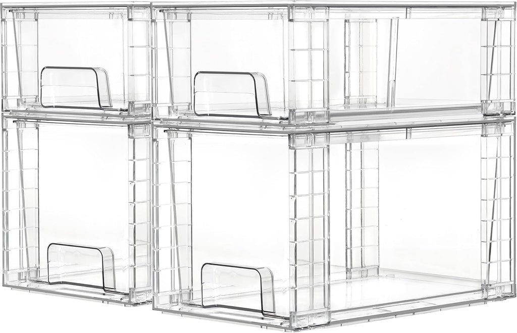 Vtopmart Clear Stackable Storage Drawers, 4 Pack Kitchen Cabinet Set