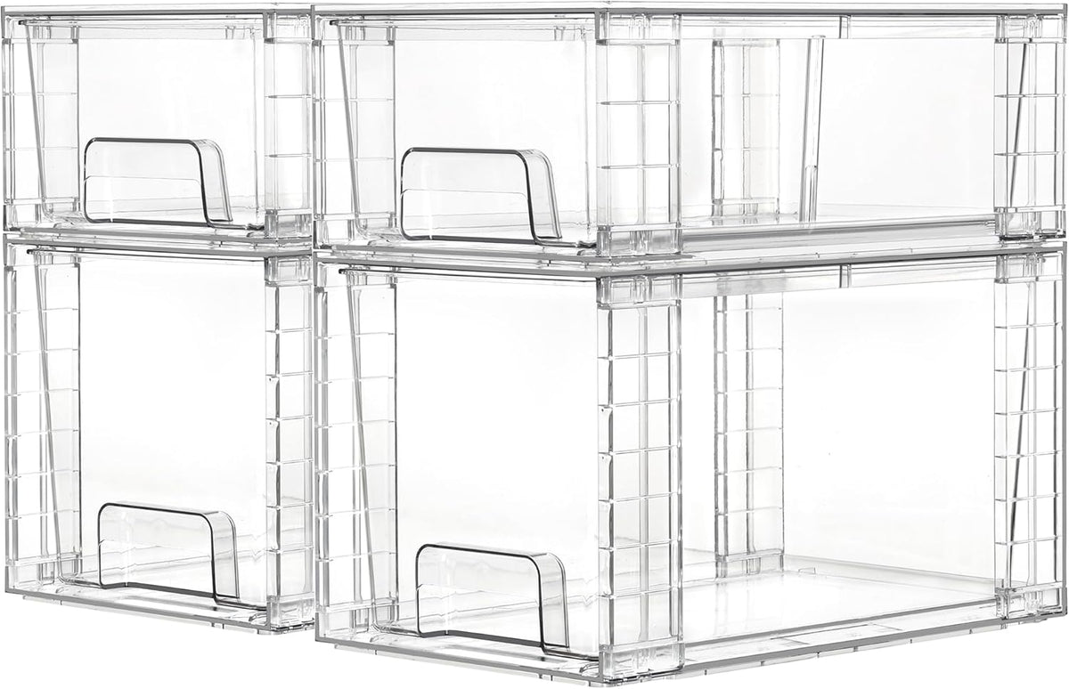 Vtopmart Clear Stackable Storage Drawers, 4 Pack Kitchen Cabinet Set