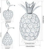 Set of 3 Crystal Metal Pineapple Pear Table Centerpiece Handmade Crystal Candlestick Hollow Fruit Ornament Home Party Wedding Holiday Bar Decoration (Silver, Set of 3)