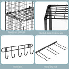 ThreeHio Garage Shelf Wall Mounted with Wire Baskets, Heavy Duty Garage Wall Shelving with Garden Tool Rack and Hooks, Wire Shelf Baskets Tool Organizer for Home Garden Yard Organization and Storage