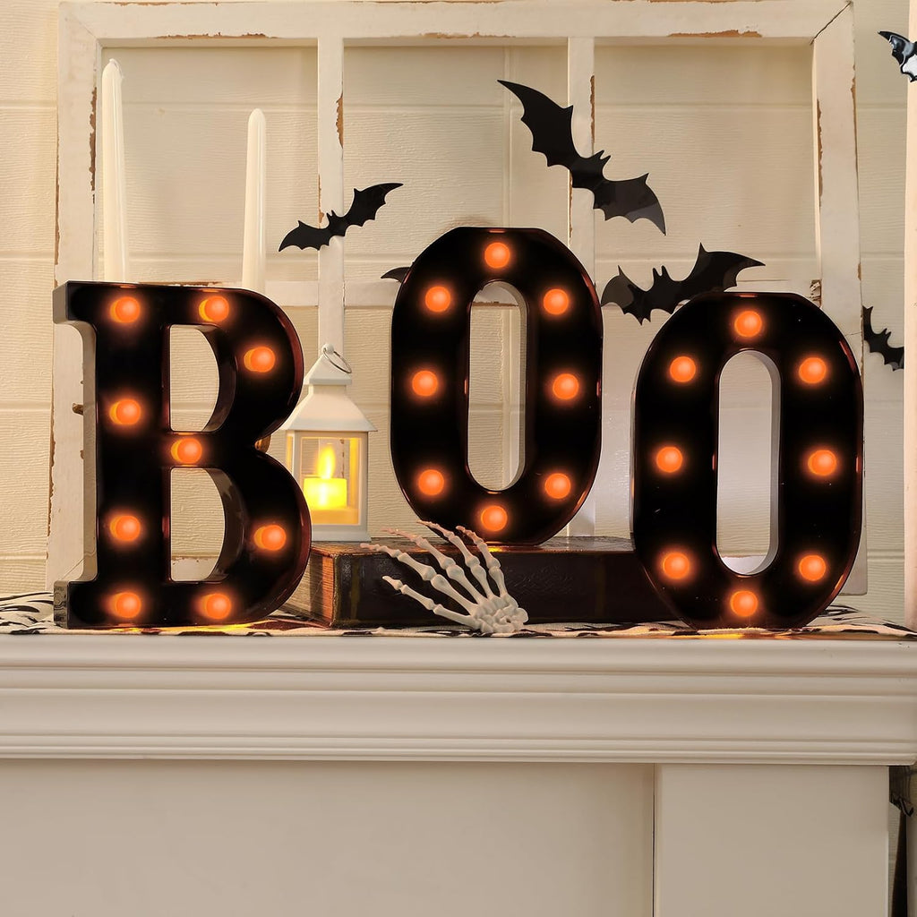 Halloween Decorations-3 Marquee Light up Letters "BOO" Decorative Sign
