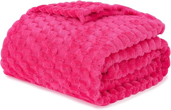 Puncuntex Hot Pink Throw Blanket 90"×90" inches Fuzzy 3D Jacquard Decorative - Image 5