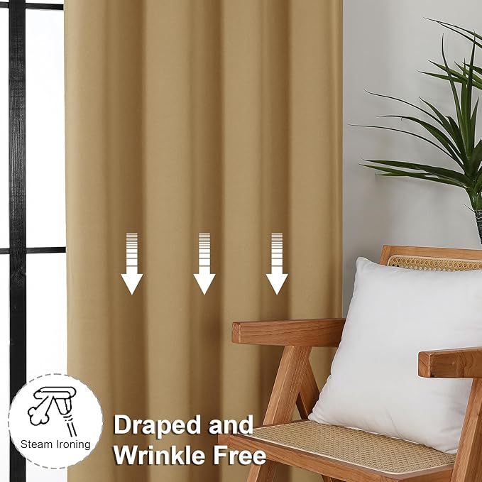 Simplebrand Ava Gold Short 36 Inches Blackout Curtain 2 Panels Set, Half Window - Image 7