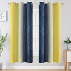 Estelar Textiler Navy Blue and Yellow Ombre Blackout Curtains - Image 2