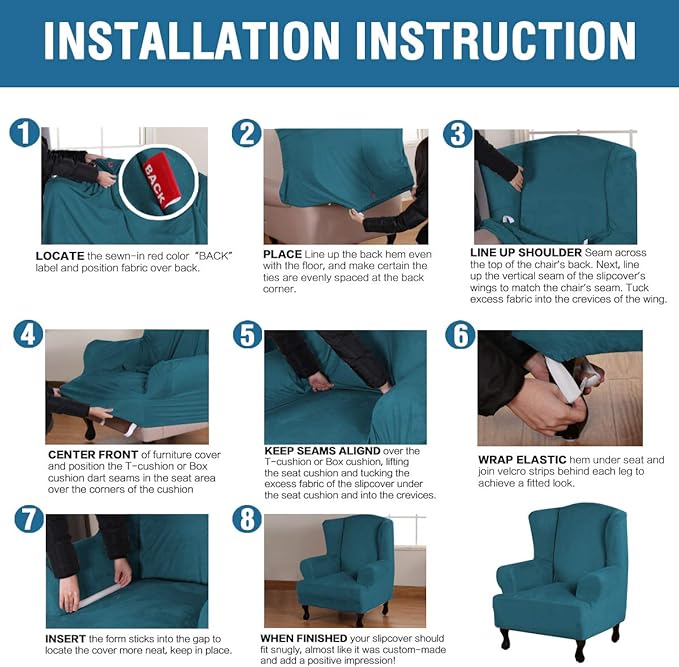 H.VERSAILTEX Wingback Chair Covers Velvet Plush Wing Chair Slipcover 1 Piece - Image 6