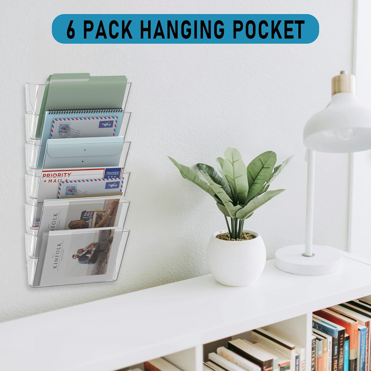 MINDEPOT 6 Pockets Acrylic Wall File Organizer Clear File Holder for Office