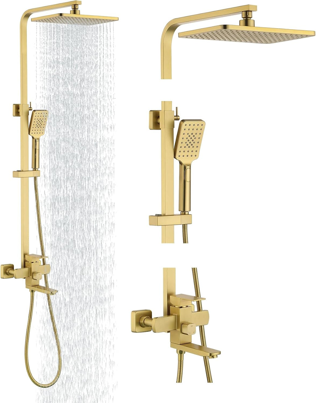 Taplong Outdoor Shower Kit Exposed Bathroom Shower Faucet Set Brushed Gold