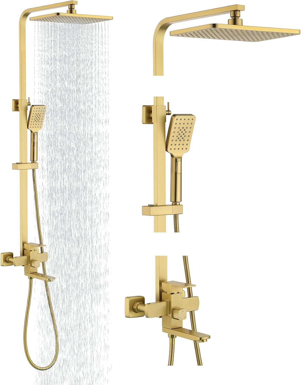 Taplong Outdoor Shower Kit Exposed Bathroom Shower Faucet Set Brushed Gold