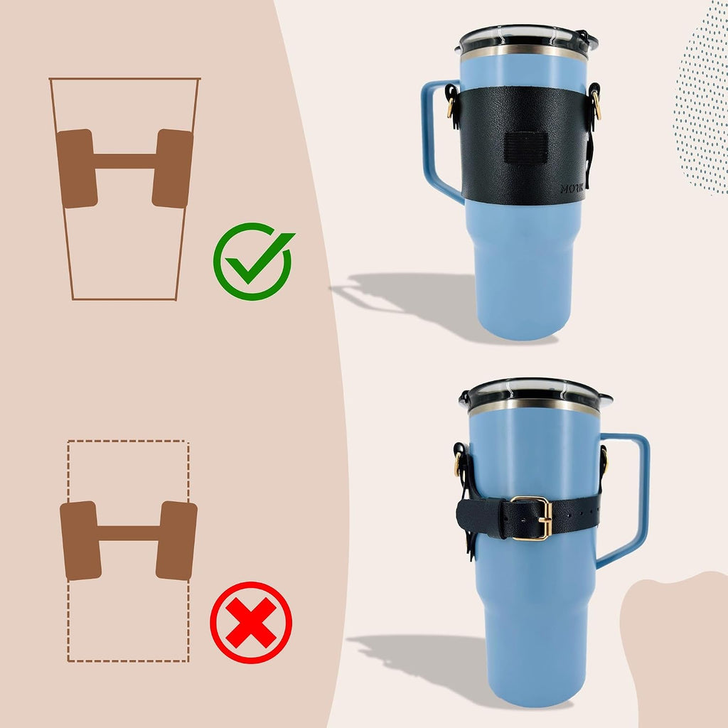 MORIK Drink Carrier with Adjustable Shoulder Strap and Hand Strap for Drinks Under 30 Oz - Coffee Cup Holder, Drink Caddy for Yeti and Stanley Tumblers, Boba Drink Holder (2nd Generation) (Black)