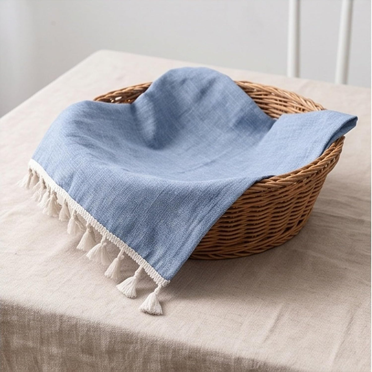 100% Linen Hand Towels 2 Pcs, 16x40 Inch Boho Decorative Kitchen Towels with Short Edge Tassel, Absorbent Soft Guest Bathroom Tea Dish Towels, Farmhouse Sink Towel Set,Blue