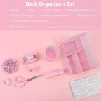SKYDUE 10 Pcs Pink Desk Accessories, Pink Office Supplies Set