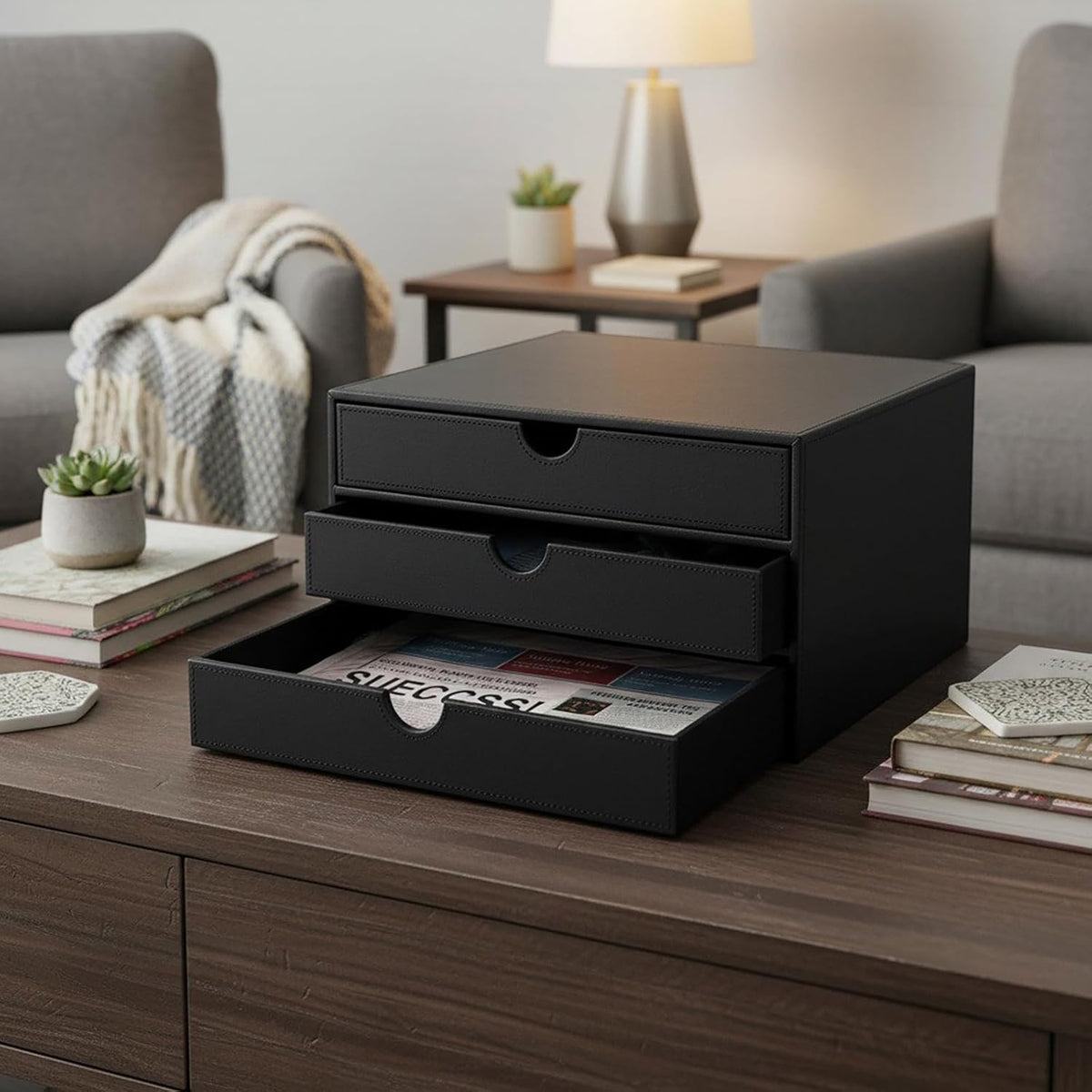 Document Organizer, 3-Drawer File Cabinet Document Storage Box, Office Desktop Filing Organizer, Black